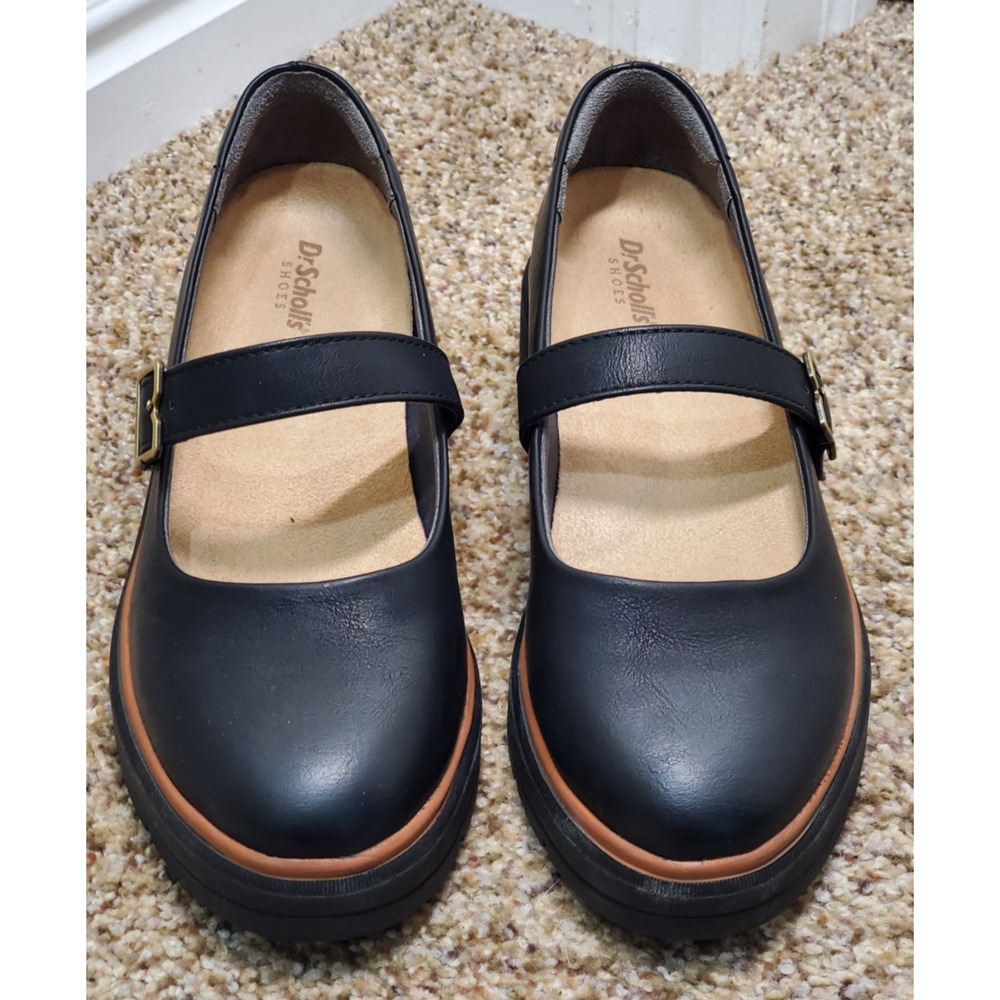 Dr Scholls Mary Jane Platform Shoes Women 7 Black Comfort Chunky Lug Sole Casual - Picture 2 of 8